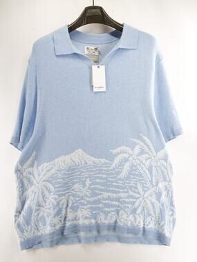 REYN SPOONER Goodfellow Sweater Polo Shirt Mens XL NWT Blue Palm Tree Knit